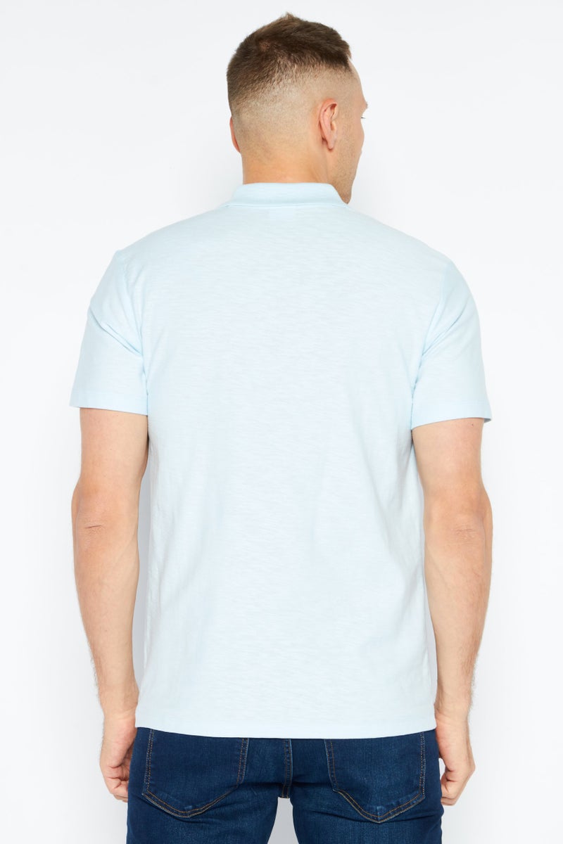 Celio Men Regular Fit Solid Short Sleeves Polo Shirt, Light Blue - Image 3